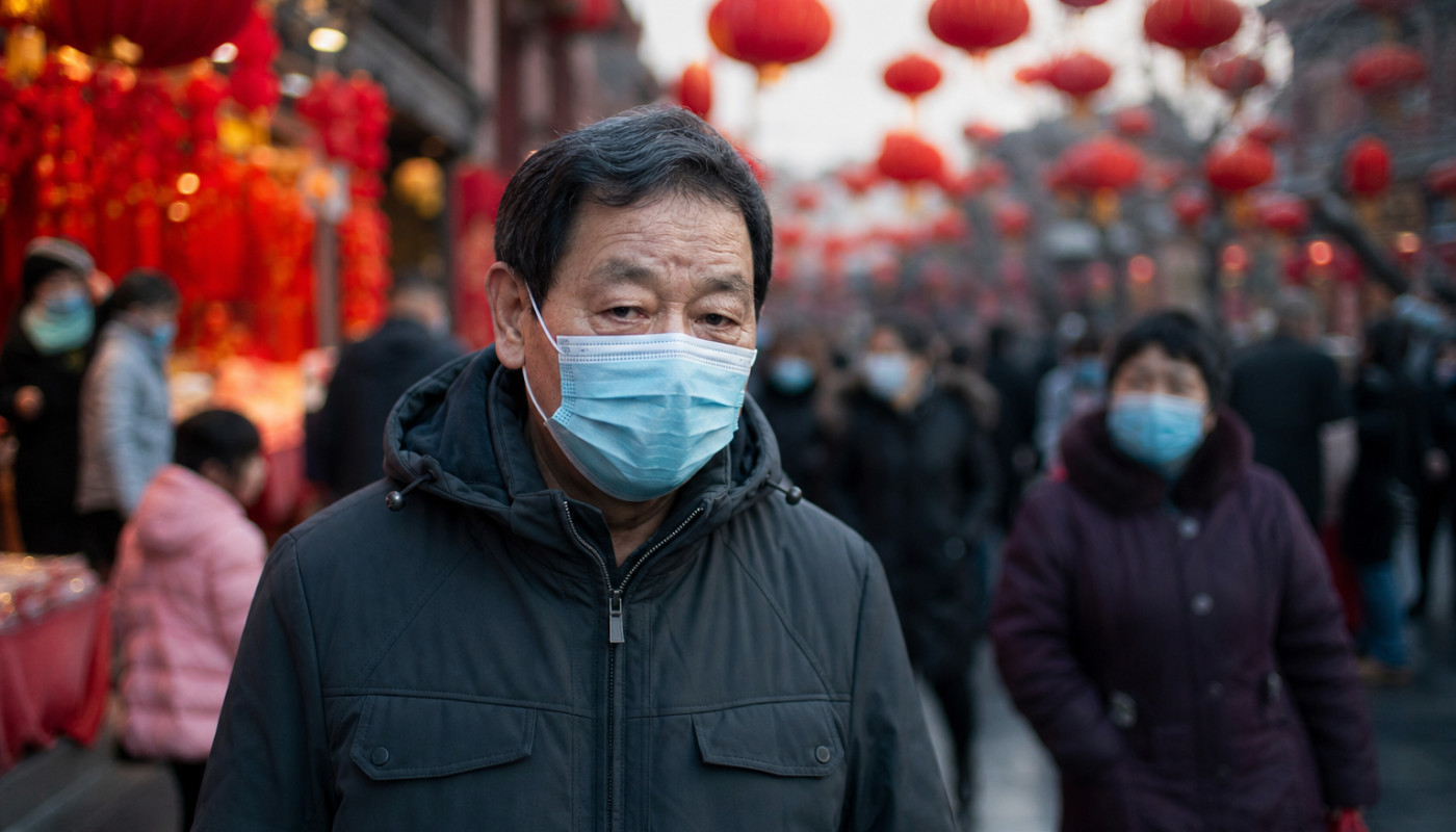 Das chinesische Neujahrsfest in Pandemie zeigt schwarze Gesichter.